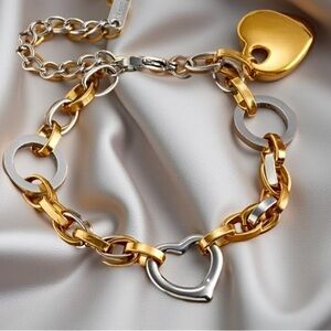 Two Tone Chain - Heart Charm Bracelets